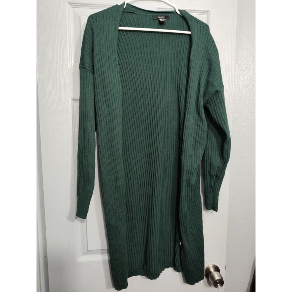 Forever 21 green long ribbed cardigan sweater S